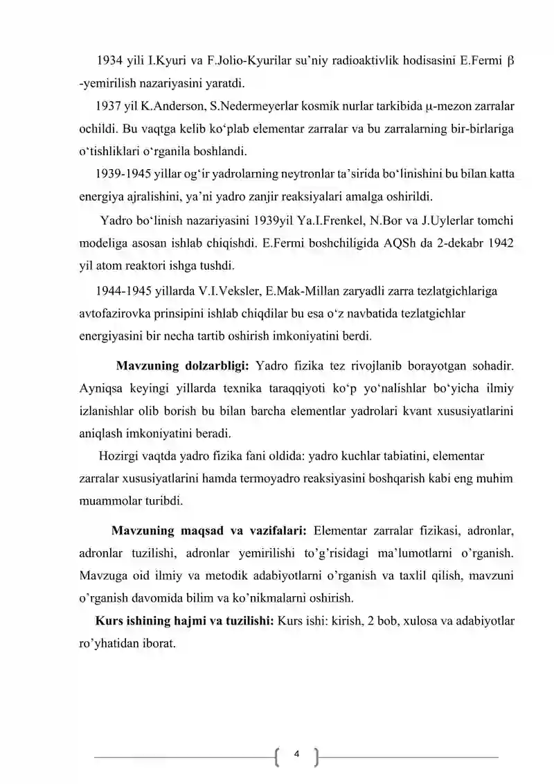 ELEMENTAR ZARRALAR VA ADRONLAR. KURS ISHI 4