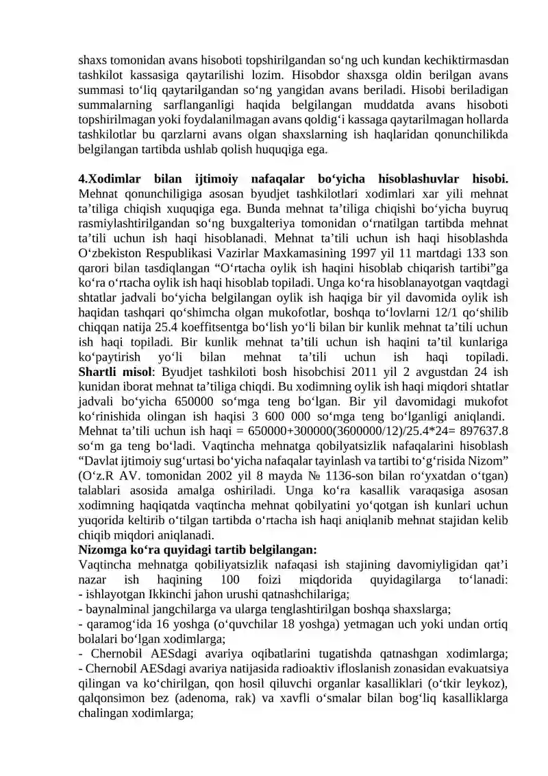BYUDJET TASHKILOTLARIDA XODIMLAR VA STIPENDIYA OLUVCHILAR BILAN HISOBLASHUVLAR HISOBI 4