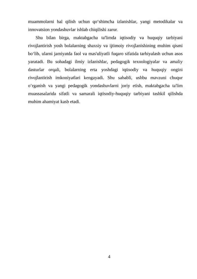 MAKTABGACHA TA'LIM TASHKILOTLARIDA IQTISODIY TARBIYANI TASHKIL QILISH. MAKTABGACHA YOSHDAGI BOLALARGA HUQUQIY TARBIYA BERISH 4