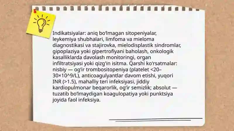 Suyak koʻmigini olish texnikasi, turlari. Trepanobiopsiya. Kilinik ahamiyati 4