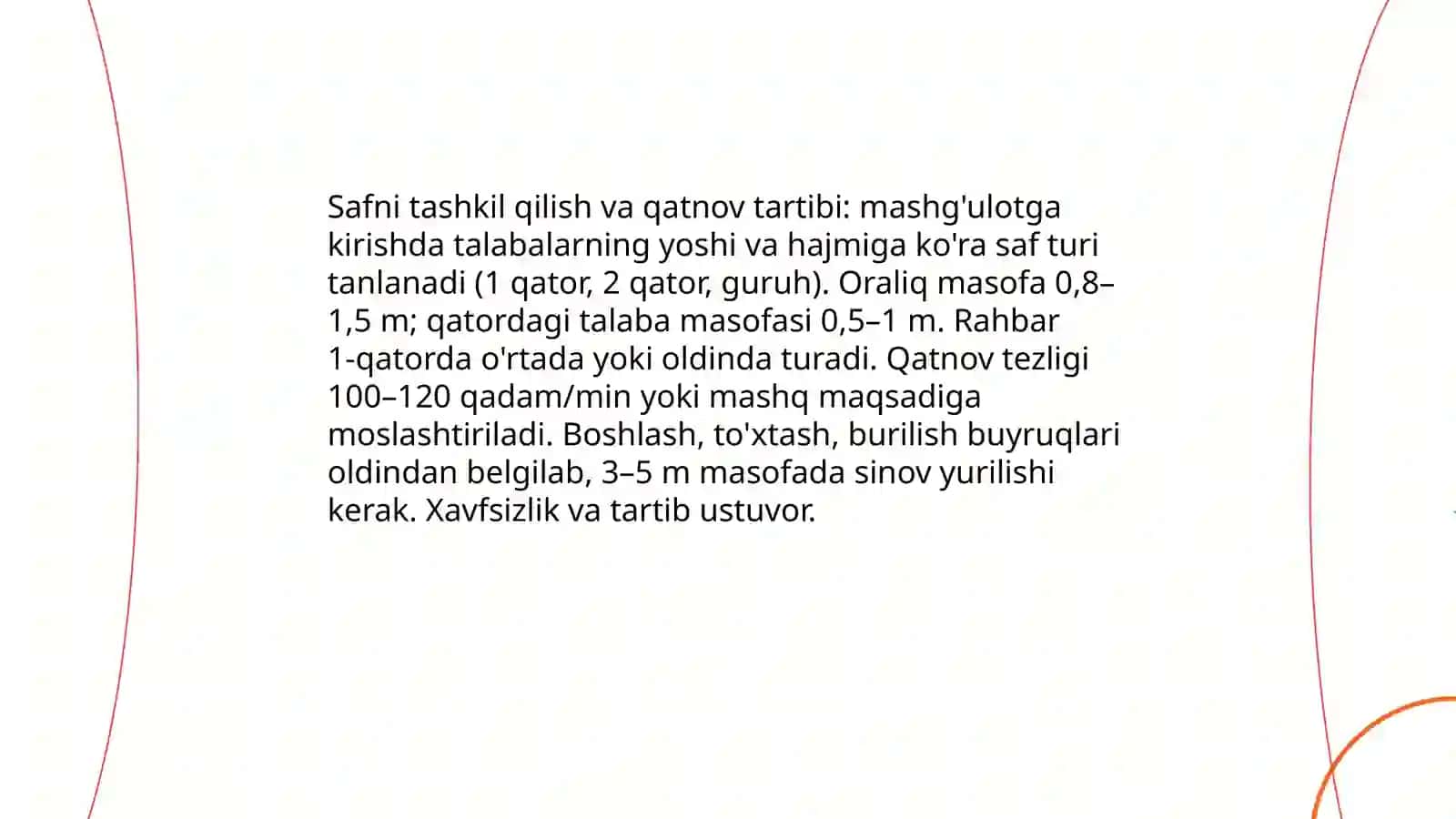 Gimnastika.Umumiy rivojlantiruvchi mashqlar.-Saf mashqlarini o'rgatish va takomillashtirish 4