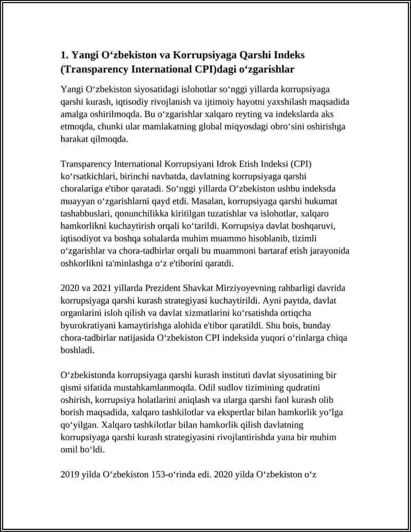 Yangi Oʻzbekistonning Ijtimoiy-Siyosiy, Iqtisodiy va Madaniy Hayotida Roʻy Berayotgan Oʻzgarishlarning Xalqaro Reyting va Indekslarda Akishishi 4