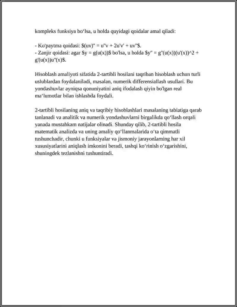 YUQORI TARTIBLI HOSILALAR VA DIFFERENSIALLAR(2-TARTIBLI HOSILANING MAʼNOSI TAQRIBIY HISOBLASHLAR) 4