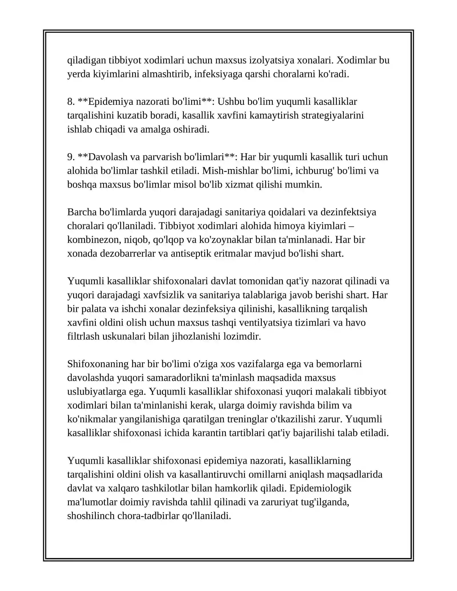 YUQUMLI KASALLIKLAR SHIFOXONASI BILAN TANISHISH. YUQUMLI BO'LIMLARDA EPIDEMIYAGA QARSHI SANITARIYA TARTIBI 4
