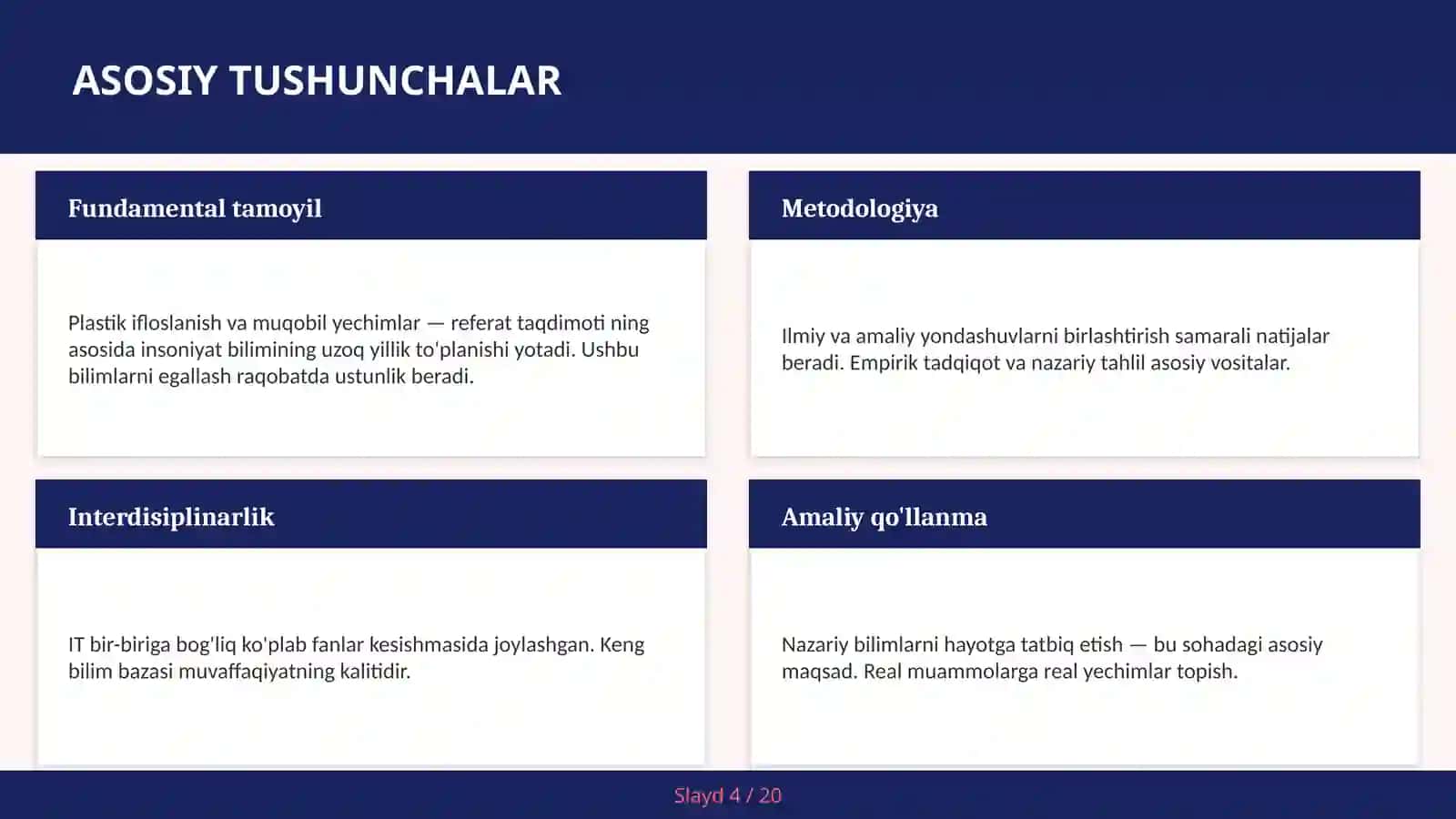 Plastik ifloslanish va muqobil yechimlar — referat taqdimoti 4