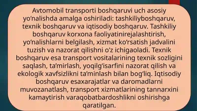 Avtomobil transportini boshqarishning hozirgidavrdagi holati va taraqqiyoti 4