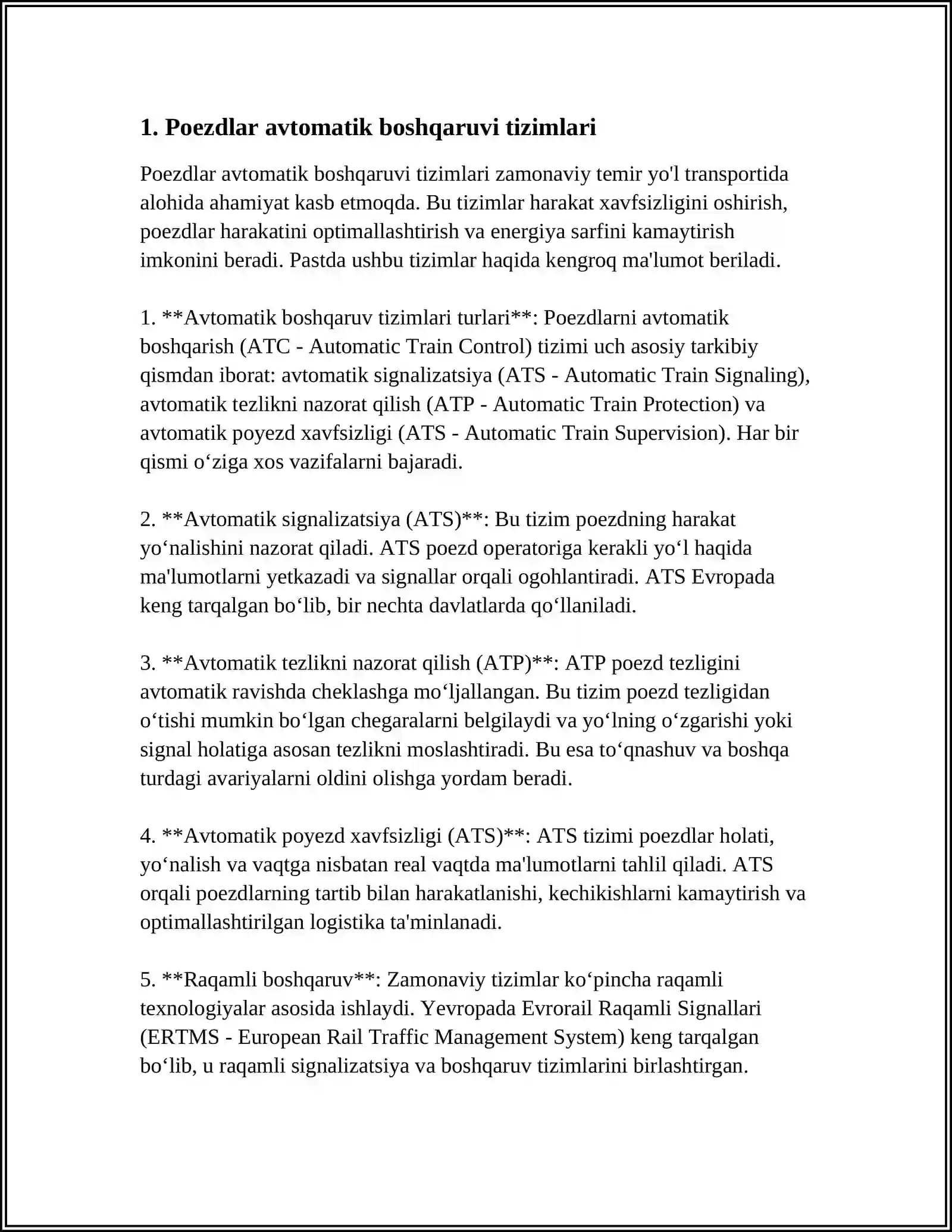 POYEZDLAR AVTOMATIKASI, TELEMEXANIKASI VA ALOQASI. ALS-ARS TIZIMI TEZLIKNI AVTOMATIK TARZDA BOSHQARUVCHI AVTOMATIK LOKOMOTIV SIGNALIZATSIYASI 4