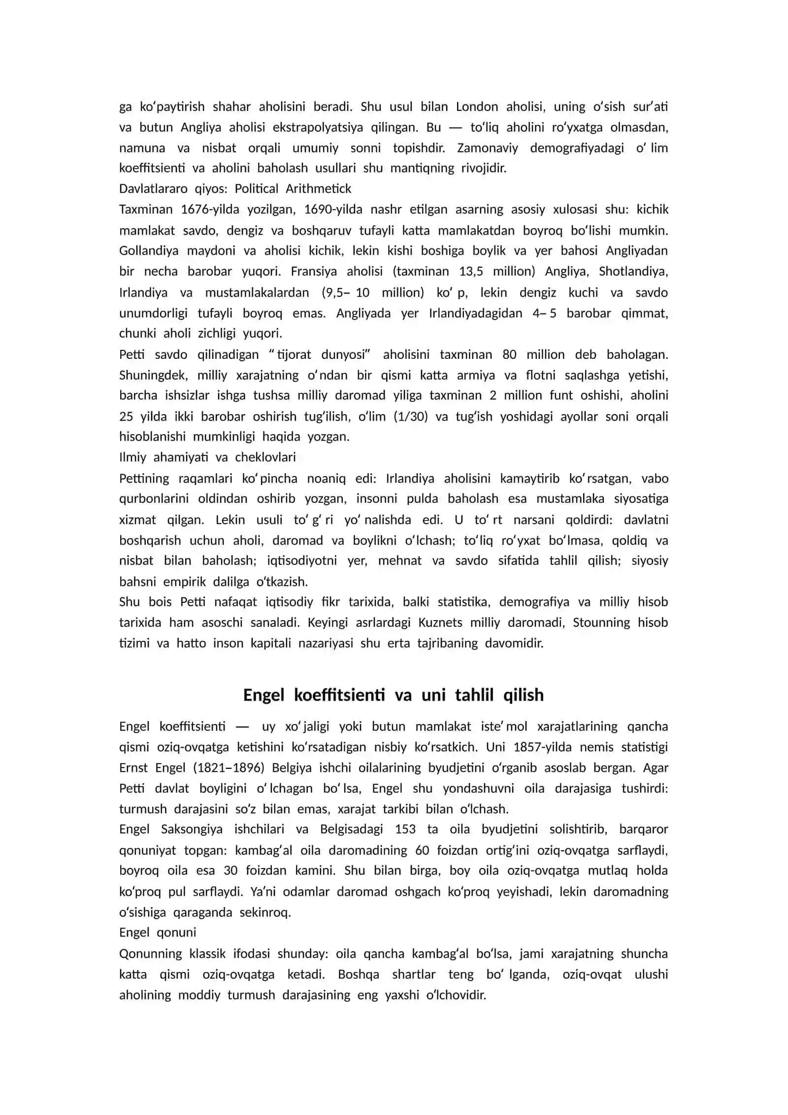 Uilyam Pettining statistik ma’lumotlar asosida amalga oshirgan tadqiqotlari 4