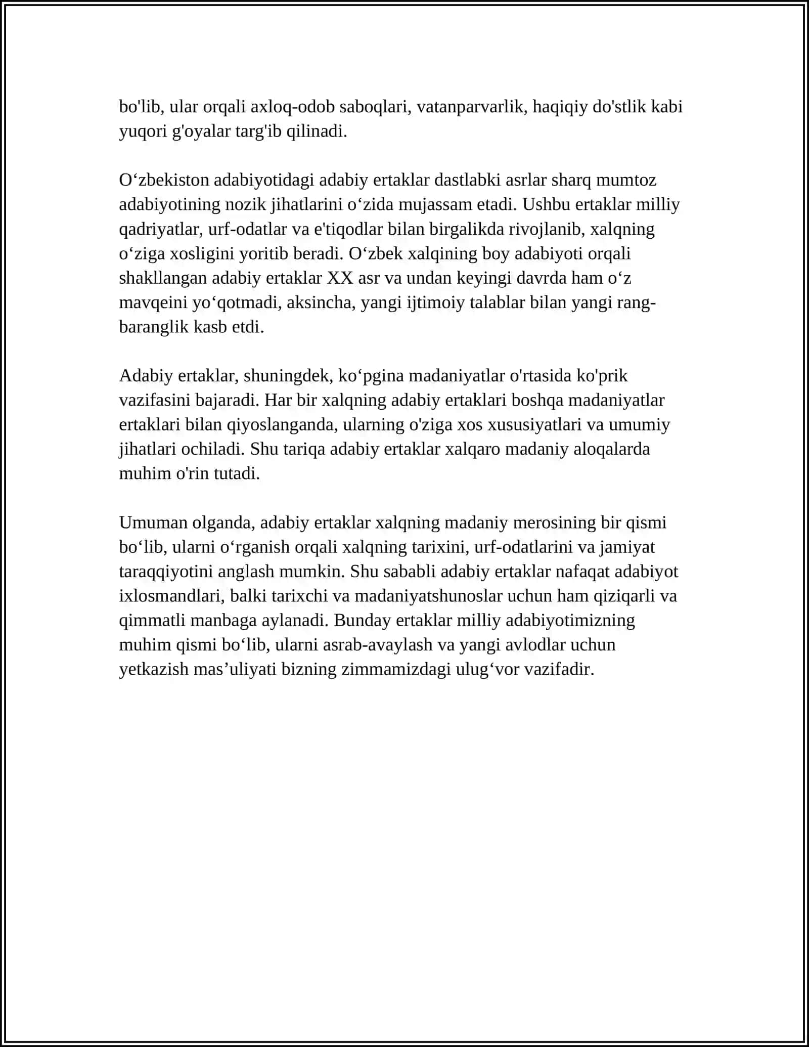 ADABIY ERTAKLAR.ADABIY ERTAKLARGA XOS XUSUSIYATLAR 4