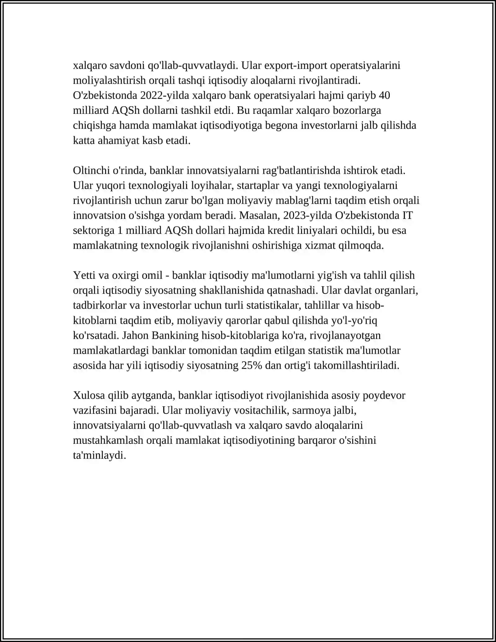 BANK VA ULARNING IQTISODIY AHAMIYATI 4