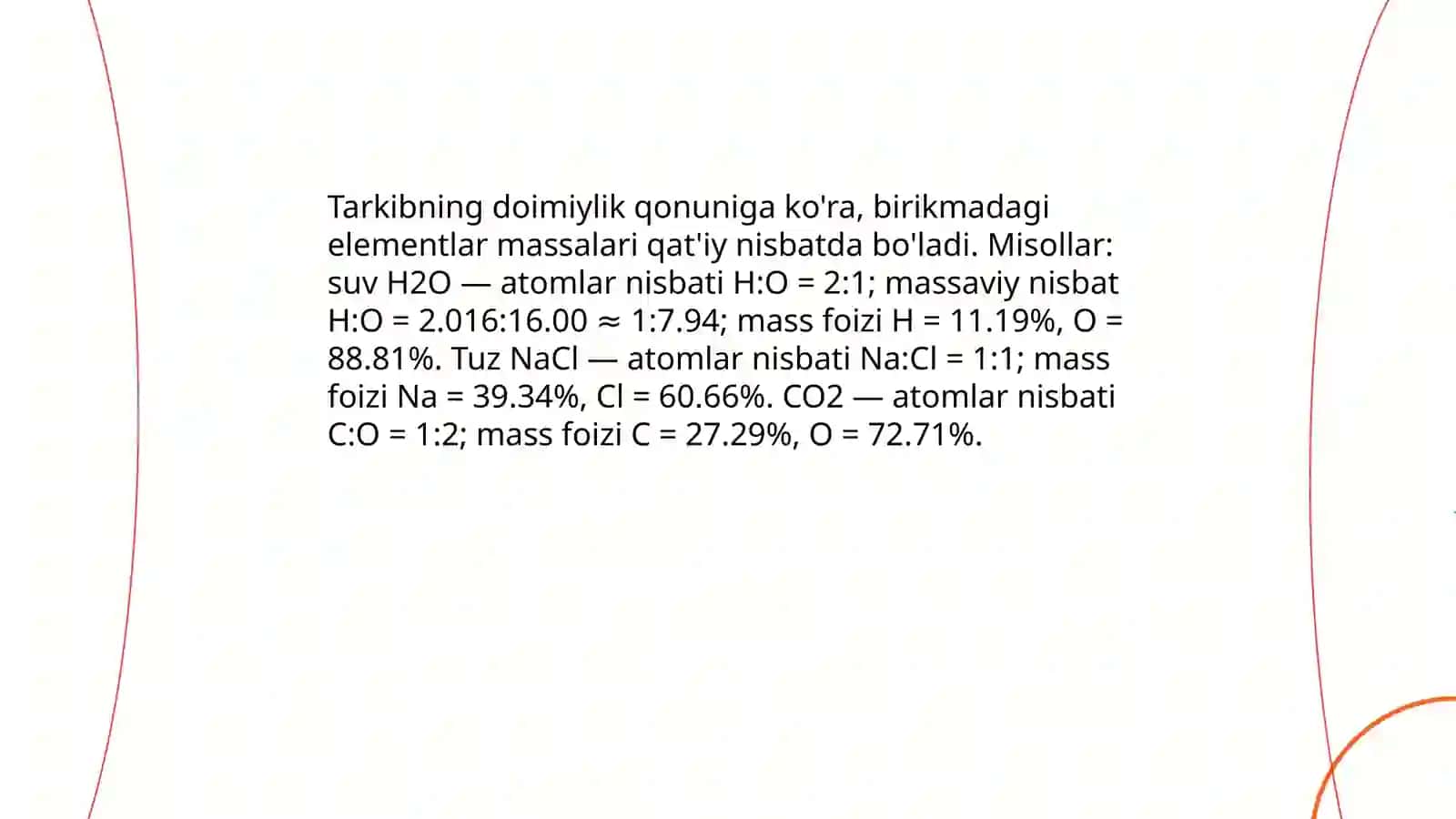 Tarkibning doimiylik qonuni va mavzuga tegishli masalalar ishlash 4