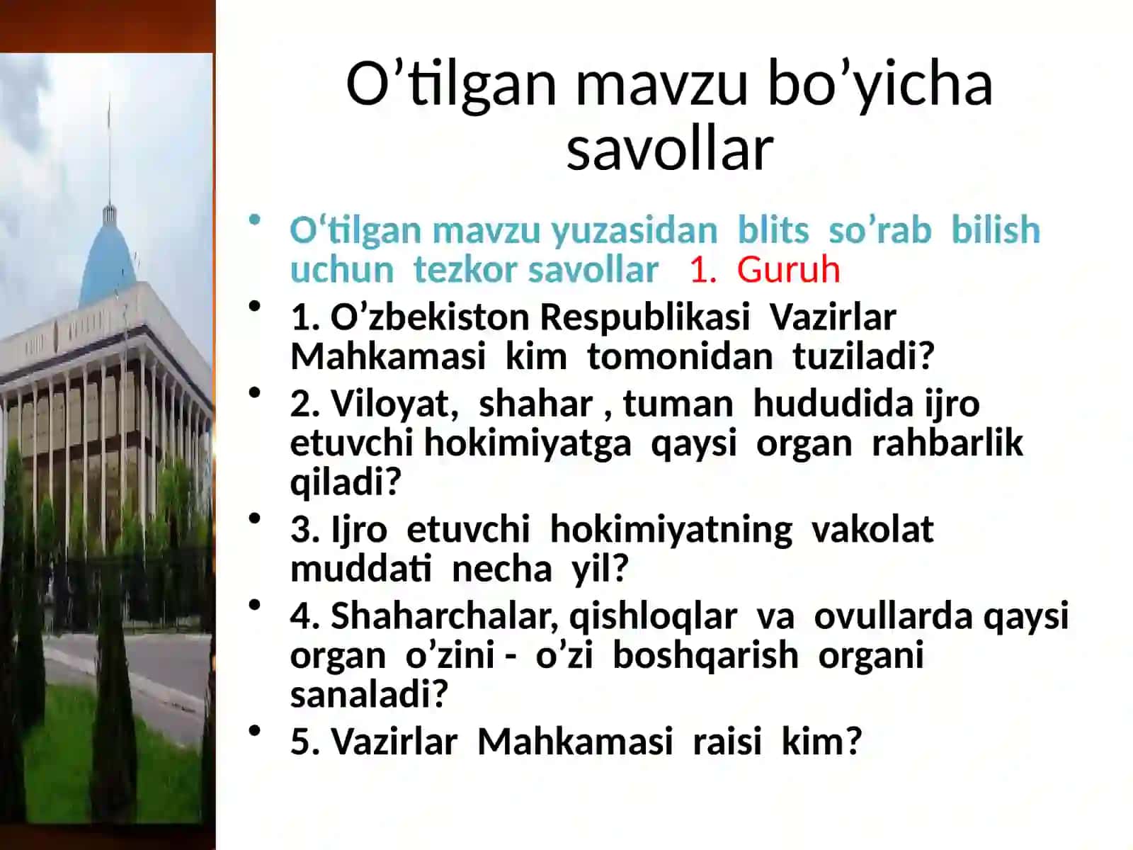 8-sinf Huquqdan ochiq dars ishlanma. O'zbekiston Respublikasi sud tizimi (Sud hokimiyati) 4