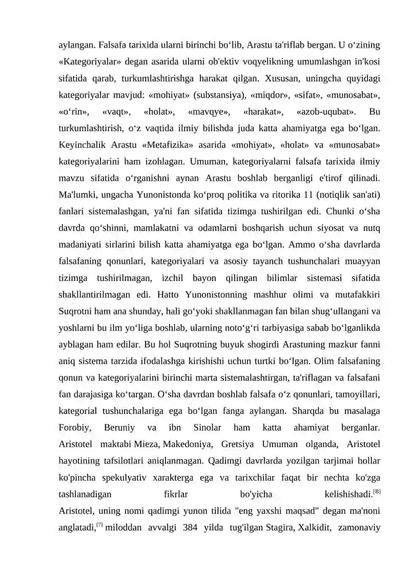 Aristotel, Forobiy va Kantning ontologiyasida kategoriyalar tasnifini qiyosiy tahlil etish va farqlarini aniqlash 4