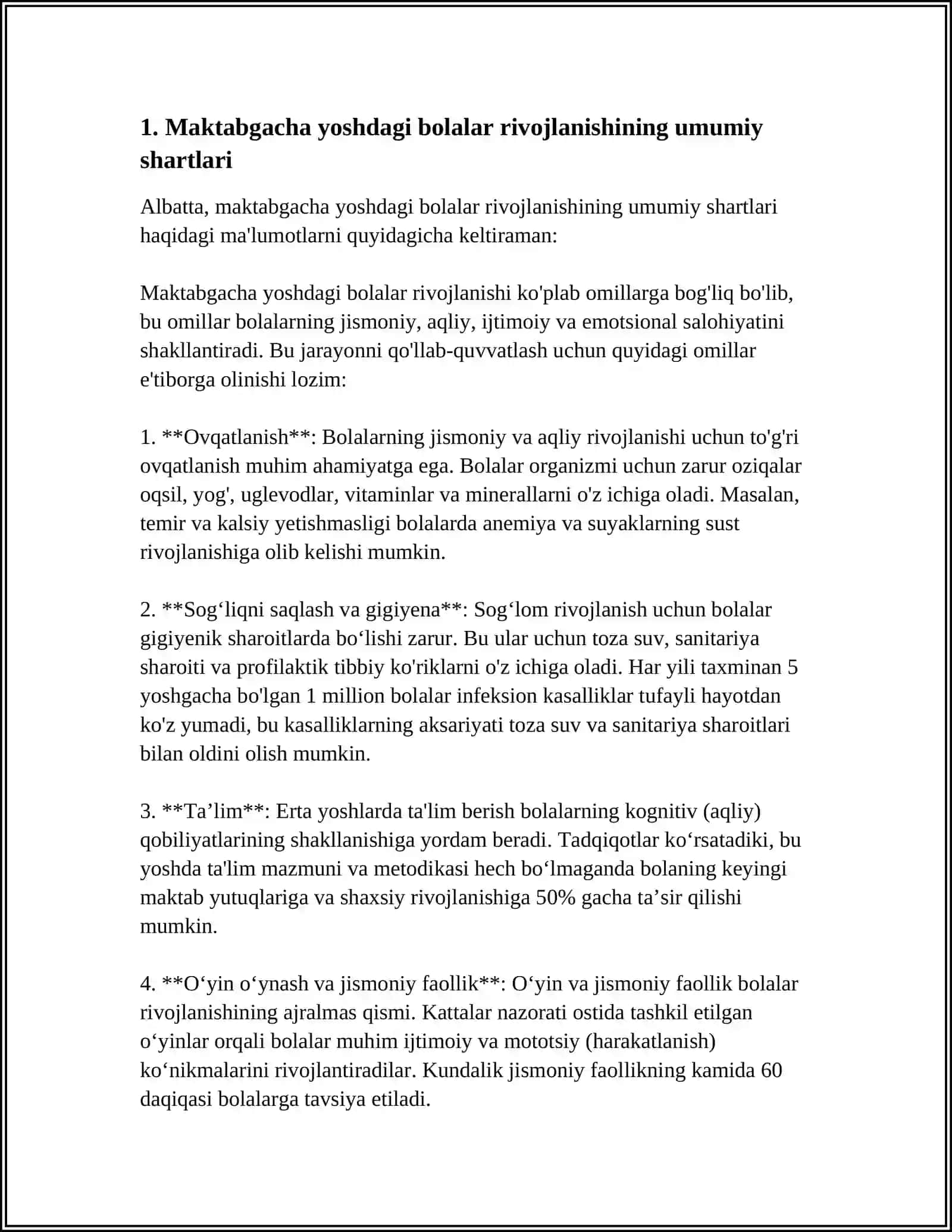 MAKTABGACHA YOSHDAGI BOLALAR RIVOJLANISHINING UMUMIY SHART-SHAROITLARI; KICHIK MAKTAB YOSHIDAGI BOLALARDA O‘YIN FAOLIYATINI O‘QISH FAOLIYATIGA ALMASHINUVI; BO‘SH O‘ZLASHTIRUVCHI O‘QUVCHILARNING TAFAKKURI 4
