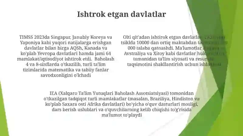 TIMSS -O'quvchilarning funksional savodxonlik Xalqaro baholash tadqiqotlari 4