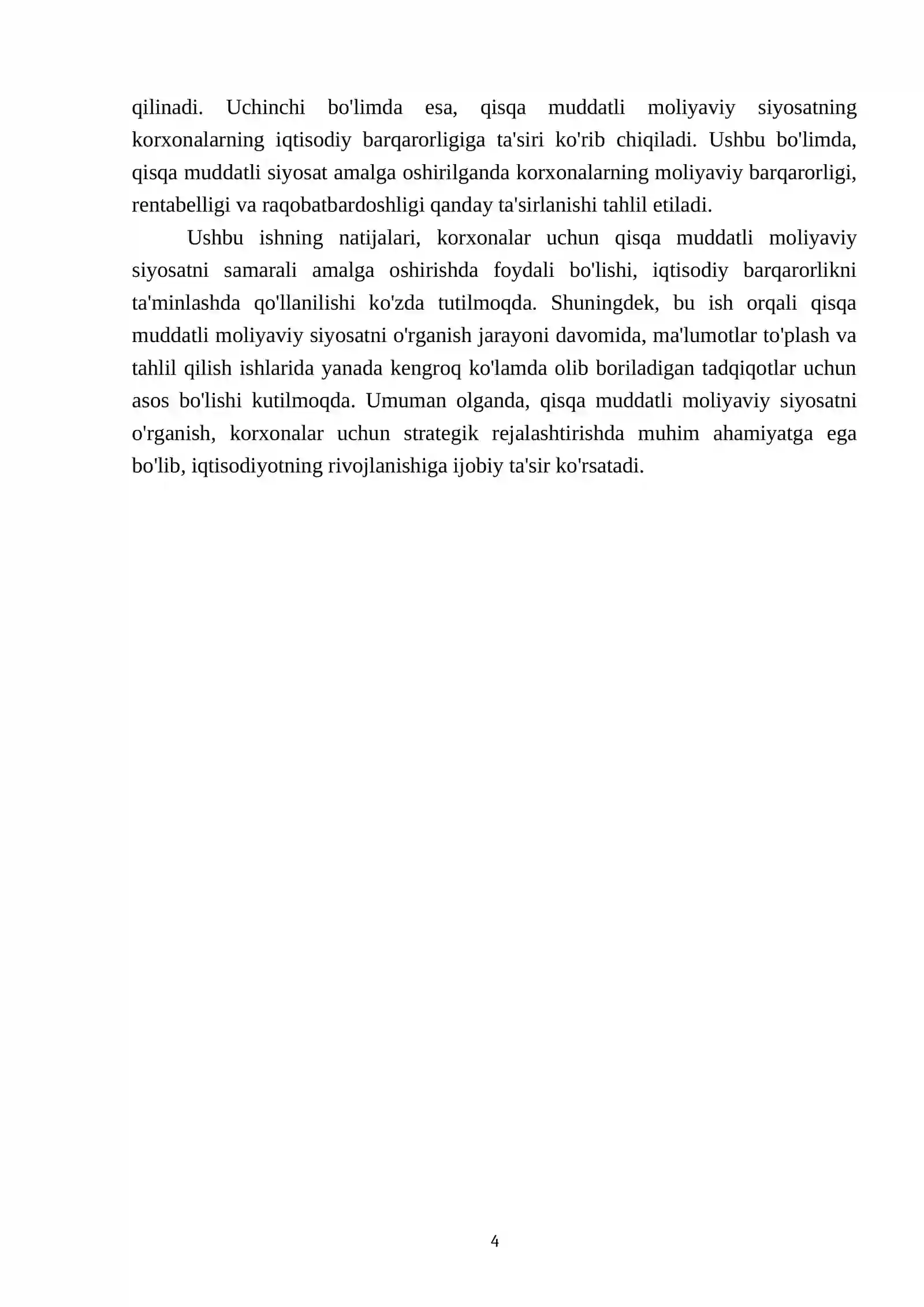 Korxonalarda qisqa muddatli moliyaviy siyosatning roli 4