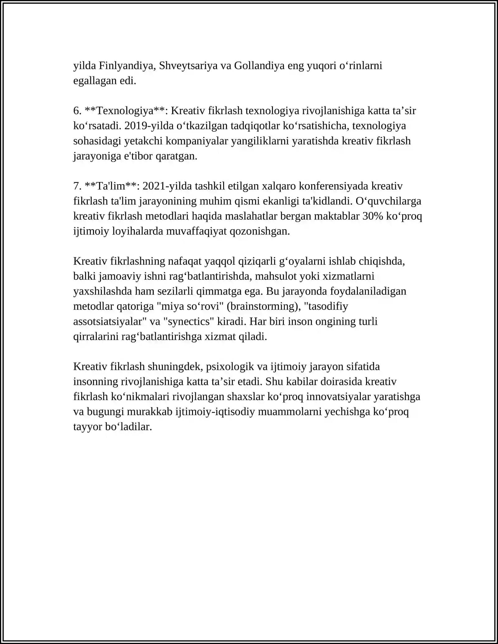 KREATIV FIKRLASH VA IJODKORLIK DADAXON DOMLA 4