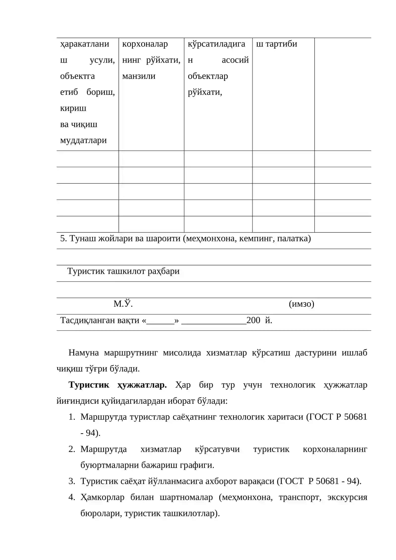 Тур лойиҳалаштириш ва турдаги ҳужжатлар 4