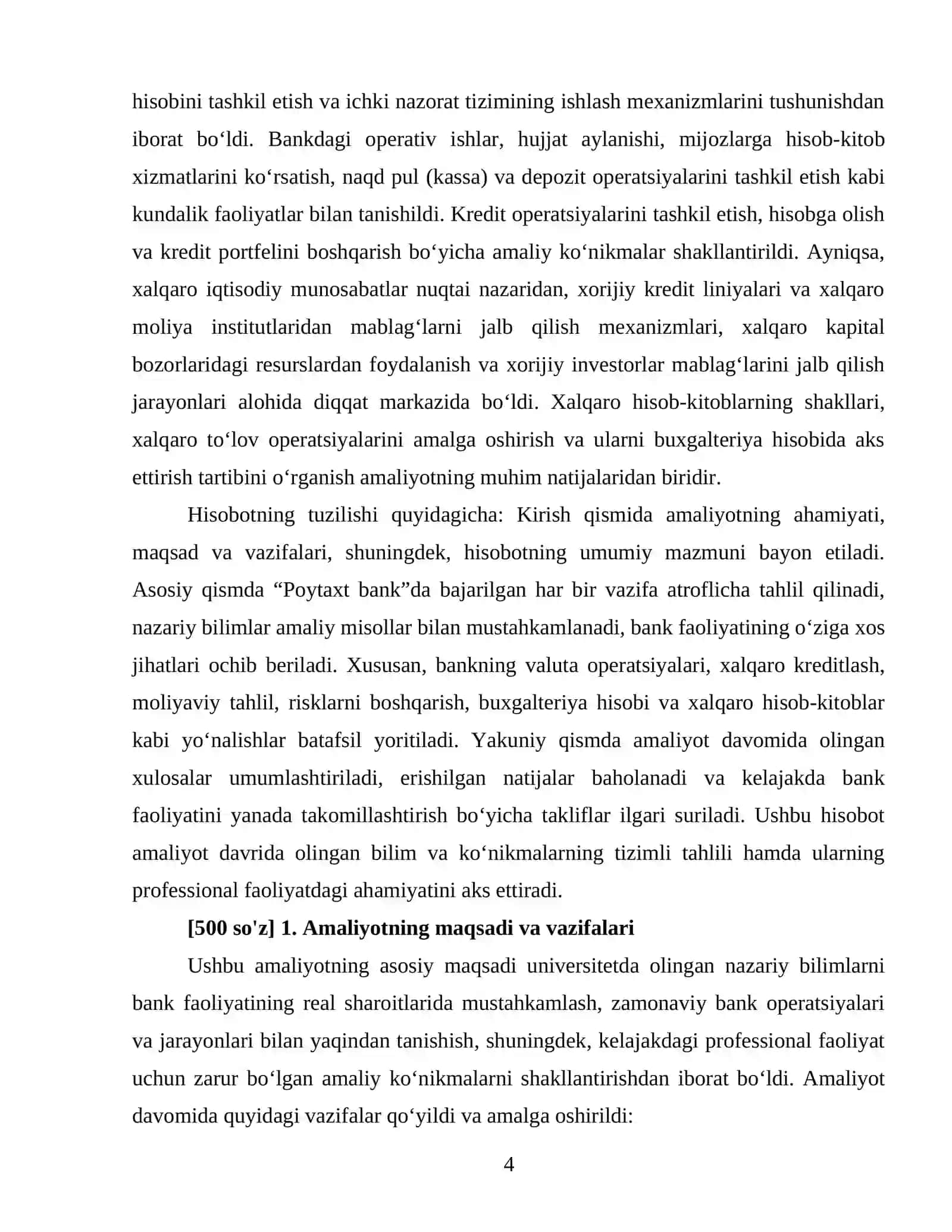 Tijorat banklarining xalqaro operatsiyalari, moliyaviy tahlil va xalqaro hisob-kitoblar tizimi (Poytaxt Bank AJ misolida) 4