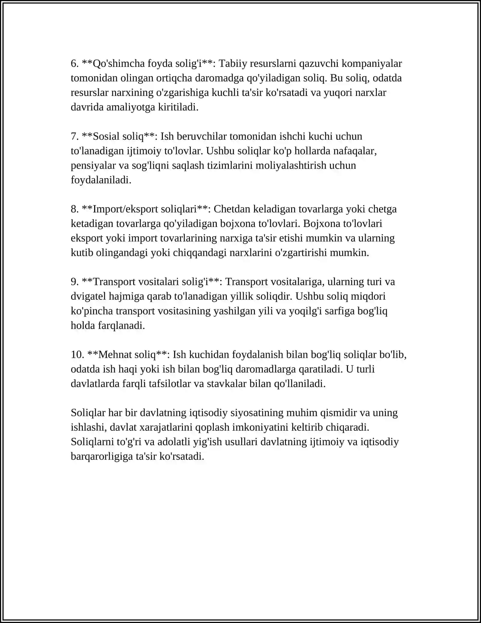 SOLIQLAR VA ULARNING BOZOR IQTISODIYOTIDAGI VAZIFALARI 4