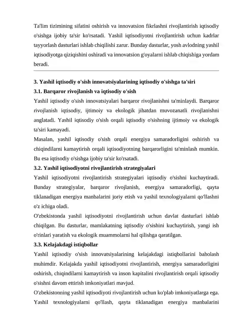 IQTISODIY O'SISHGA TO'SQINLIK QILADIGAN OMILLAR VA YASHIL IQTISODIY O'SISH INNOVATSIYALARINING IQTISODIY O'SISHGA TA'SIRI 4