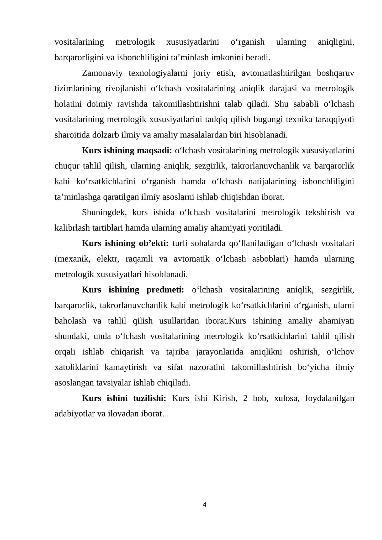 O‘LCHASH VOSITALARINING METROLOGIK XUSUSIYATLARINI TADQIQ QILISH. 4