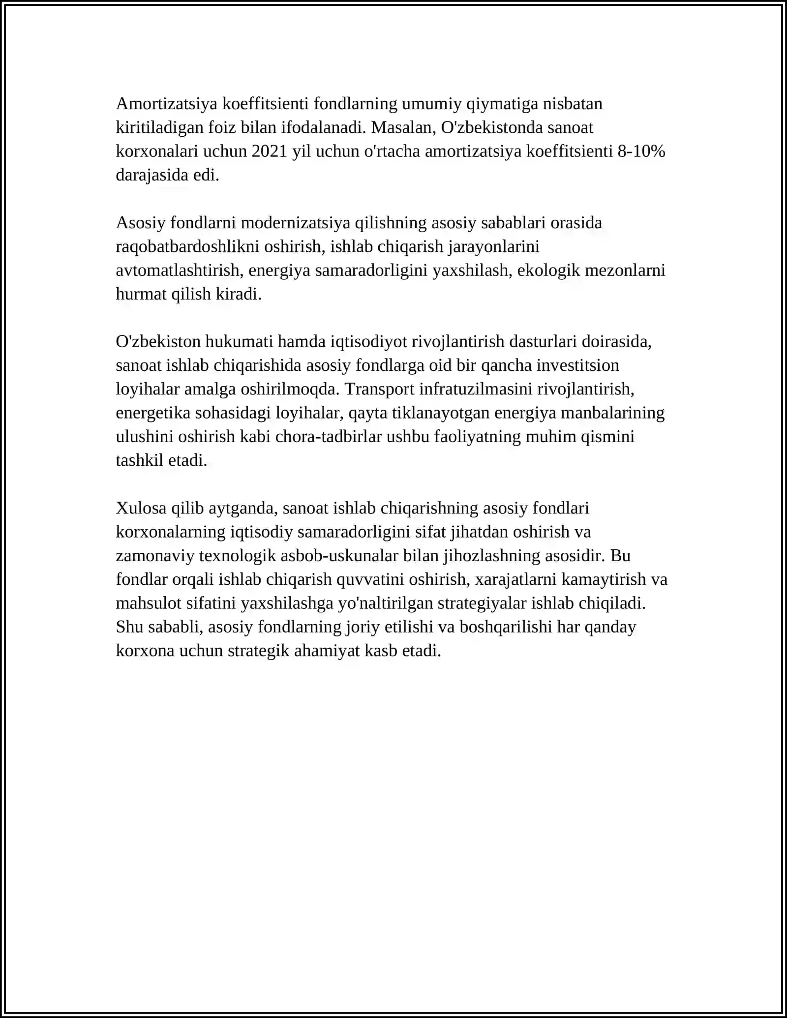 Sanoat ishlab chiqarishning asosiy fondlari va ishlab chiqarish quvvatlari 4