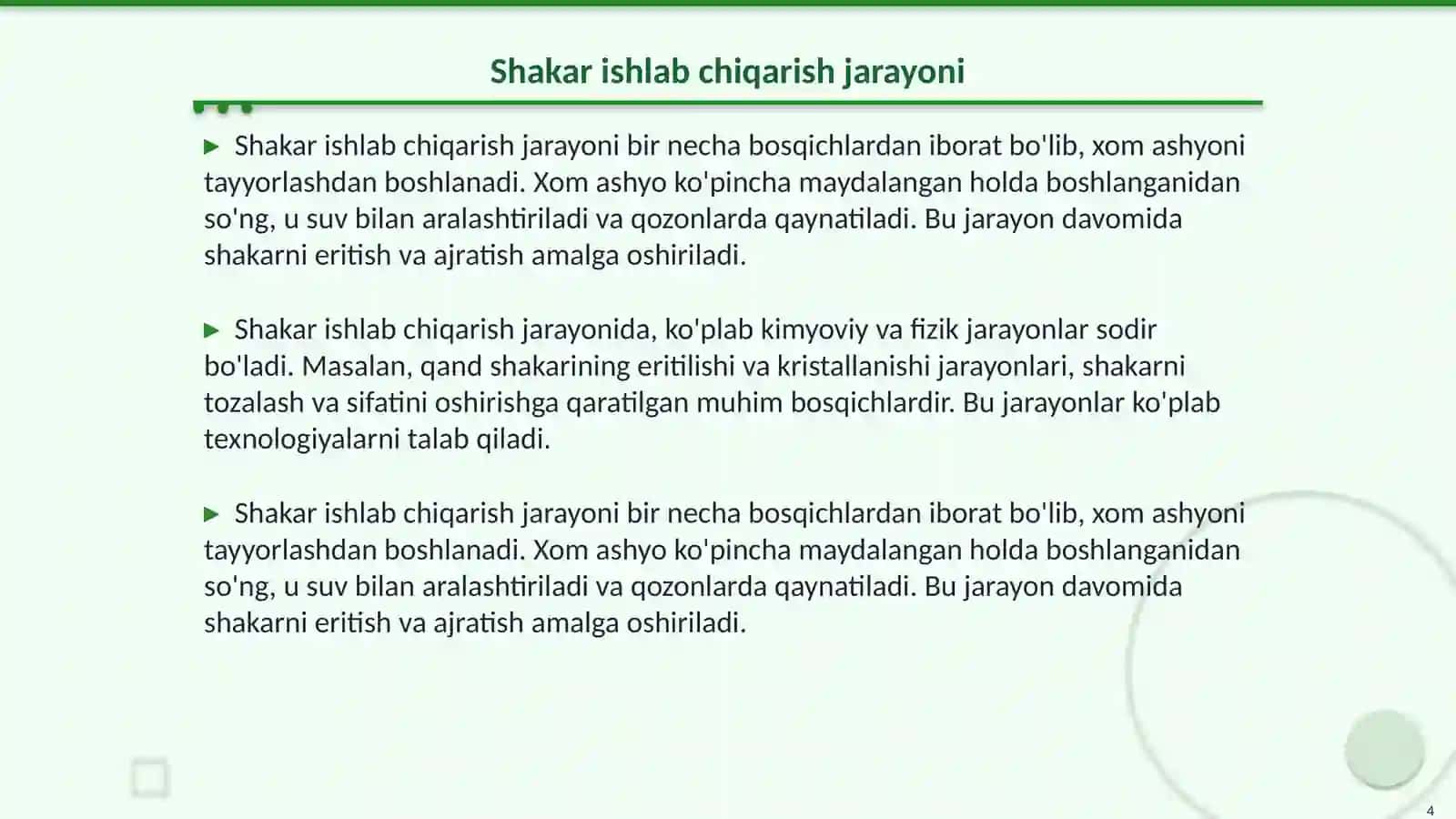 Shakar ishlab chiqarish namunaviy texnologik sxemasi 4