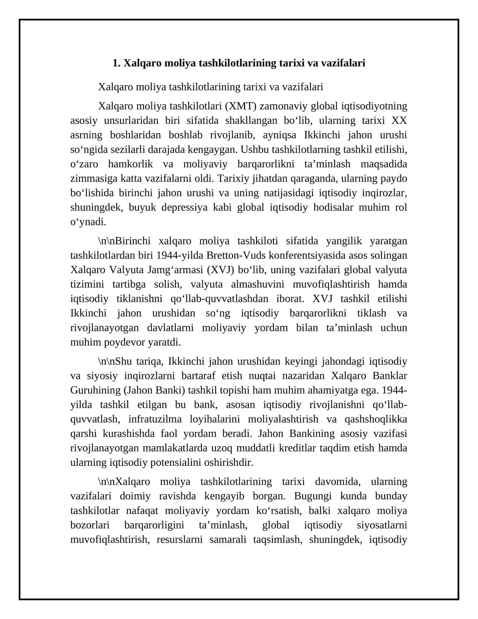 Xalqaro moliya tashkilotlarining global iqtisodiy rivojlanishdagi o'rni 4