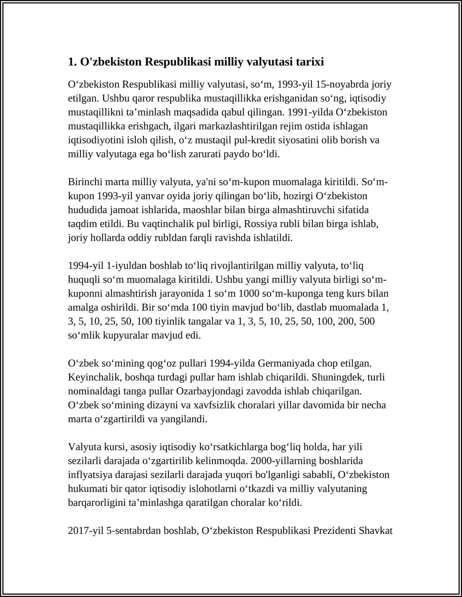 O'ZBEKISTON RESPUBLIKASI PUL TIZIMI VA UNING ELEMENTLARI 4
