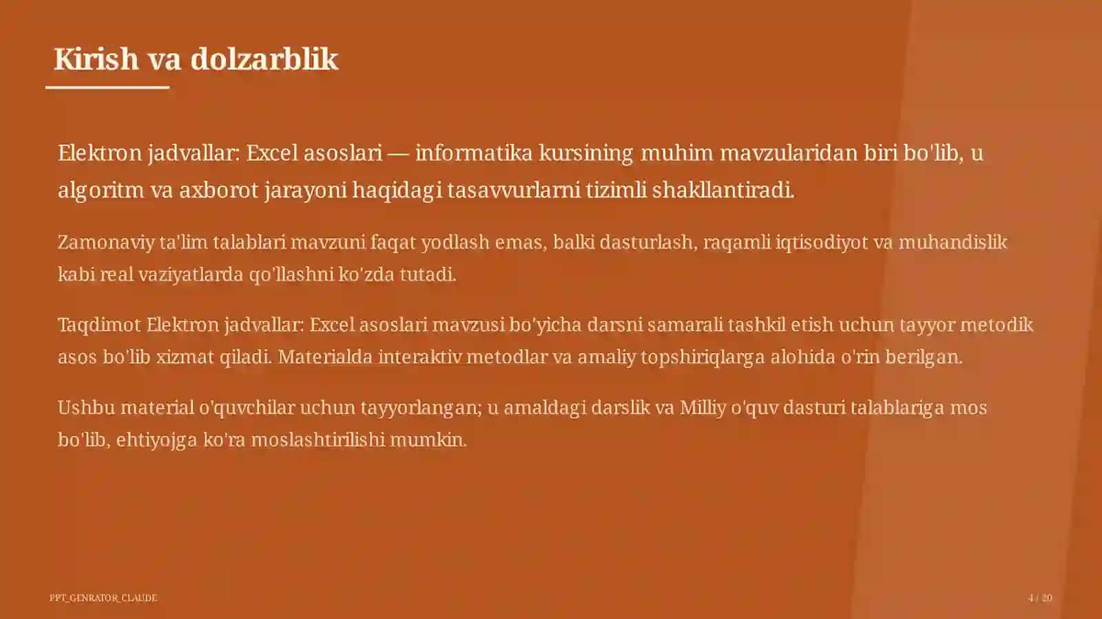 Elektron jadvallar: Excel asoslari (7-sinf) 4