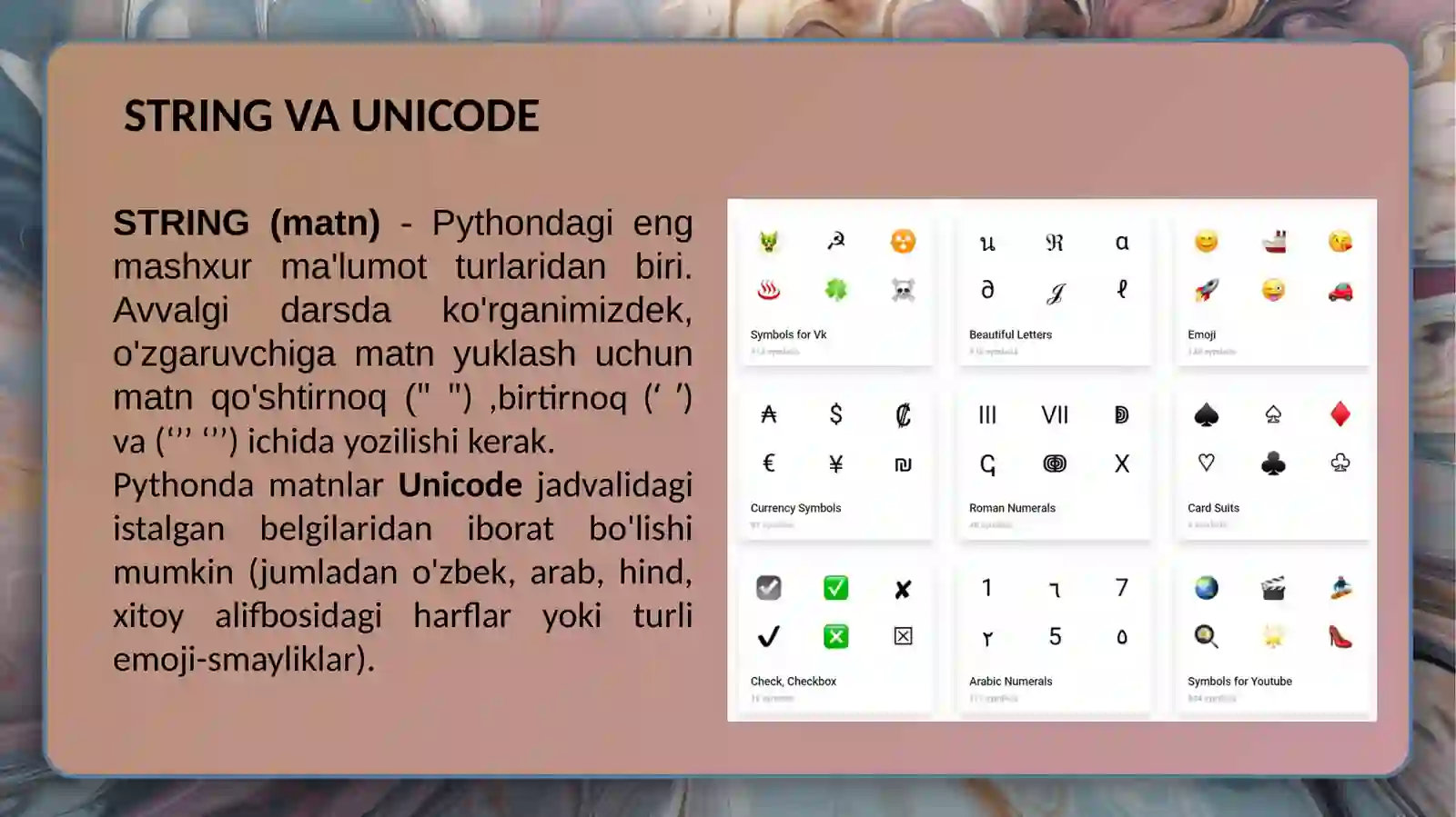PYTHONDA STRING VA LIST MA’LUMOT TURLARI 4