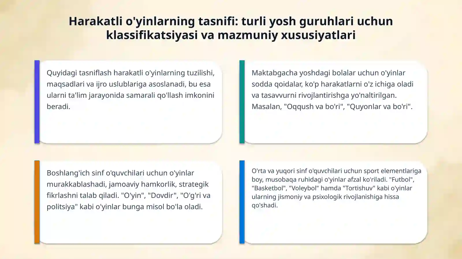 Harakatli o'yinlarning turlari va mazmuni 4