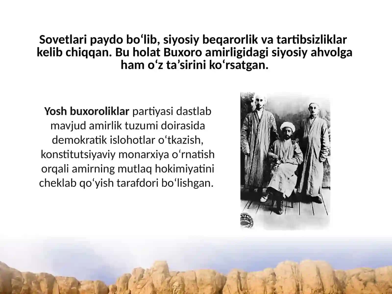 Buxoro amirligida islohotlar uchun kurash hamda qizil armiya tomonidan amir hokimiyatining ag‘darilishi. 4