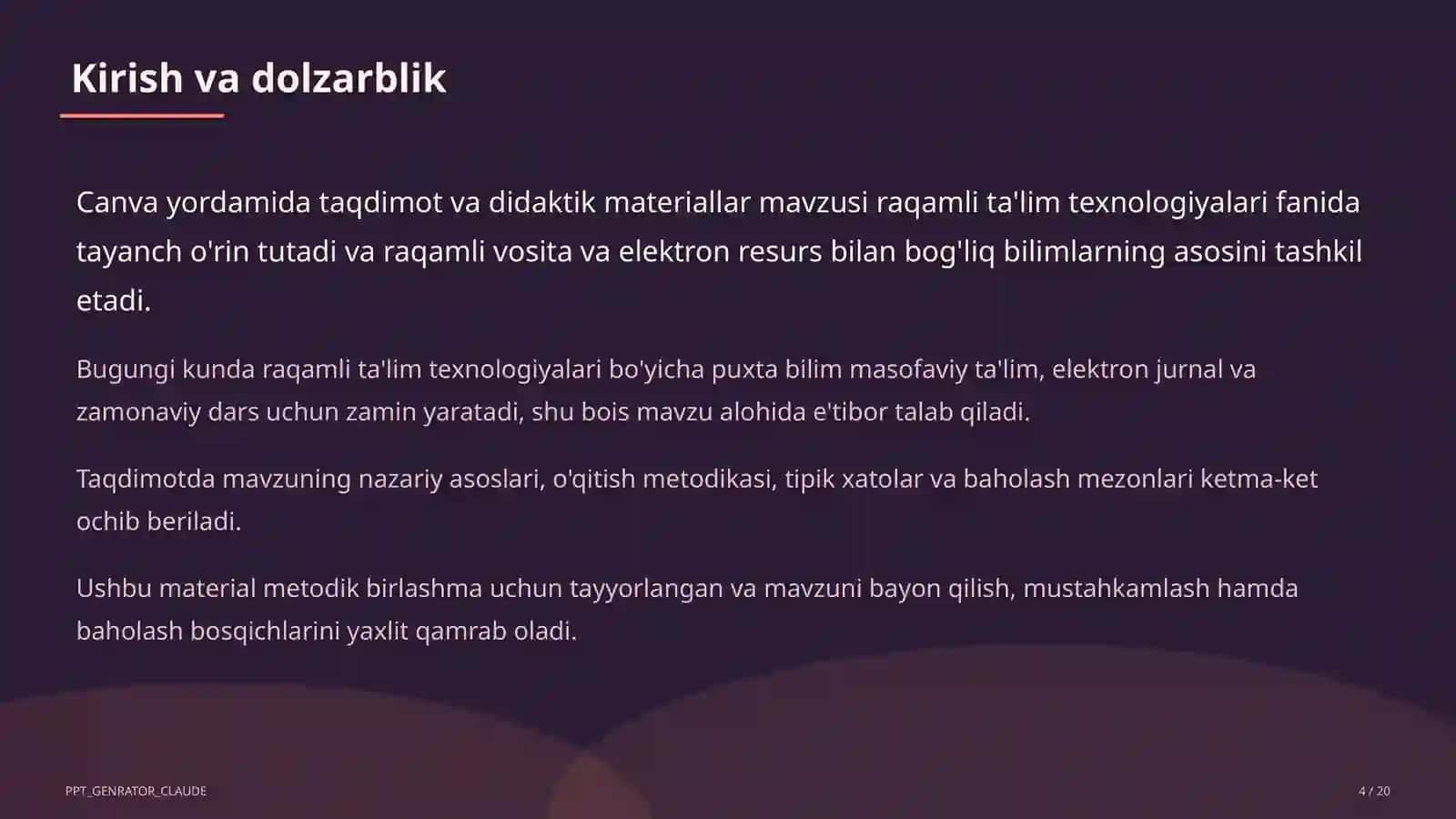 Dars rejasi 4