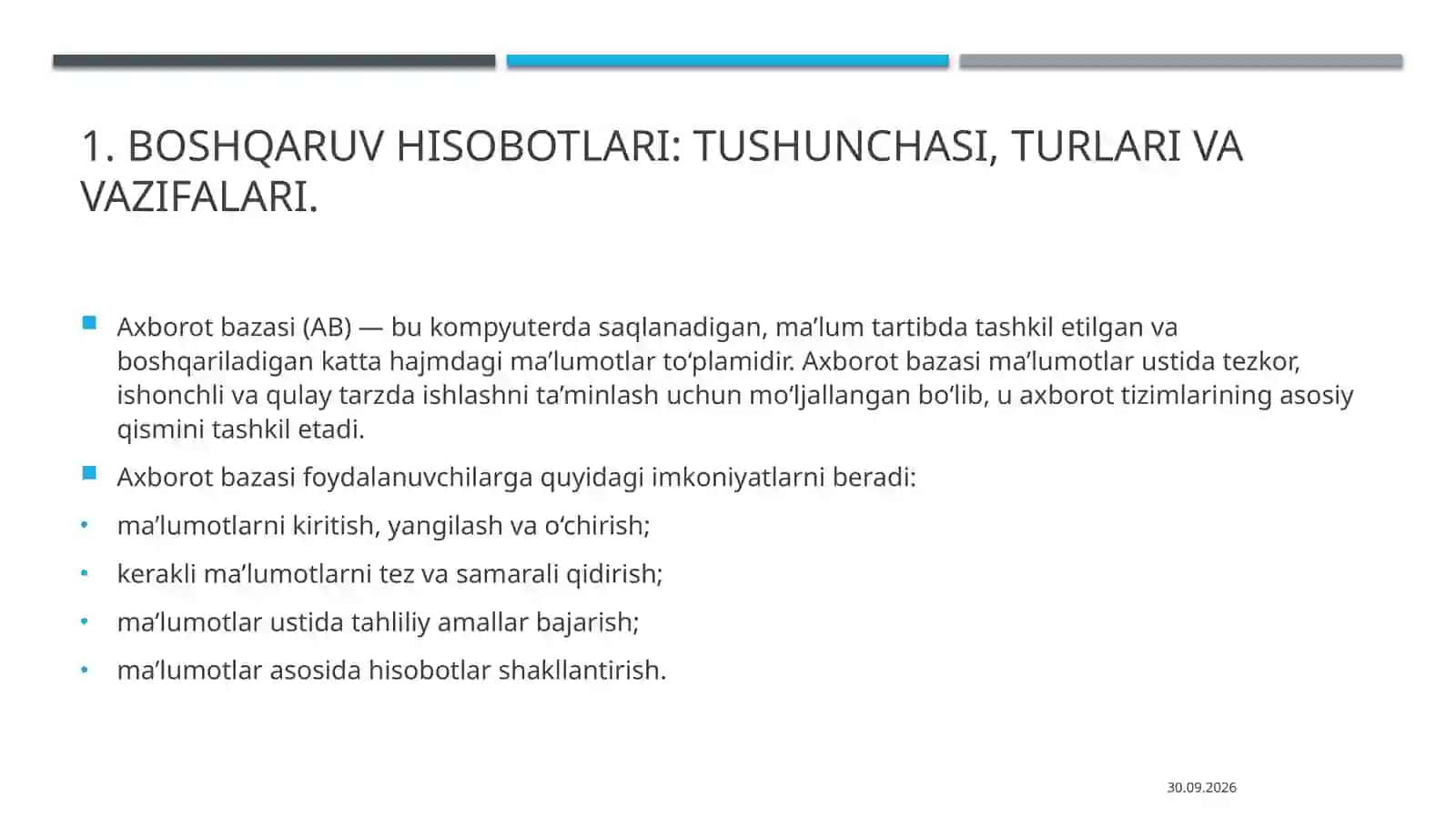 Axborotbazasining birligiasosi da boshqaruv hisobotini shakllantirish 4