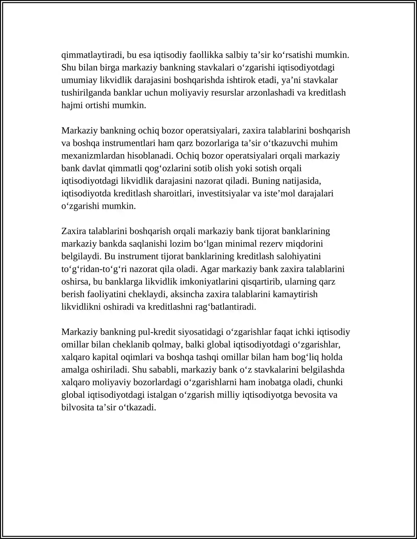 Markaziy bankning pul-kredit siyosati va foiz stavkalari 4