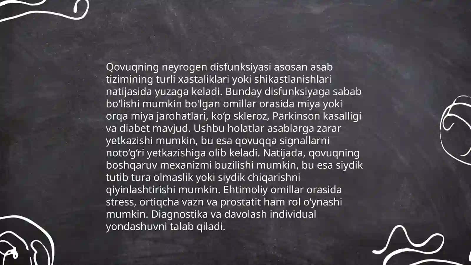 Siydikni tutib tura olmaslik. Qovuqning neyrogen disfunksiyasi 4