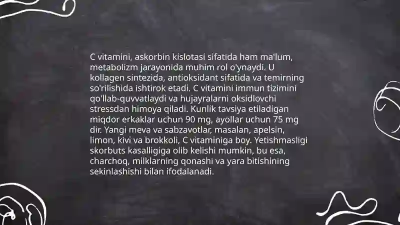 C va D vitaminining organizimdagi ahamiyati 4