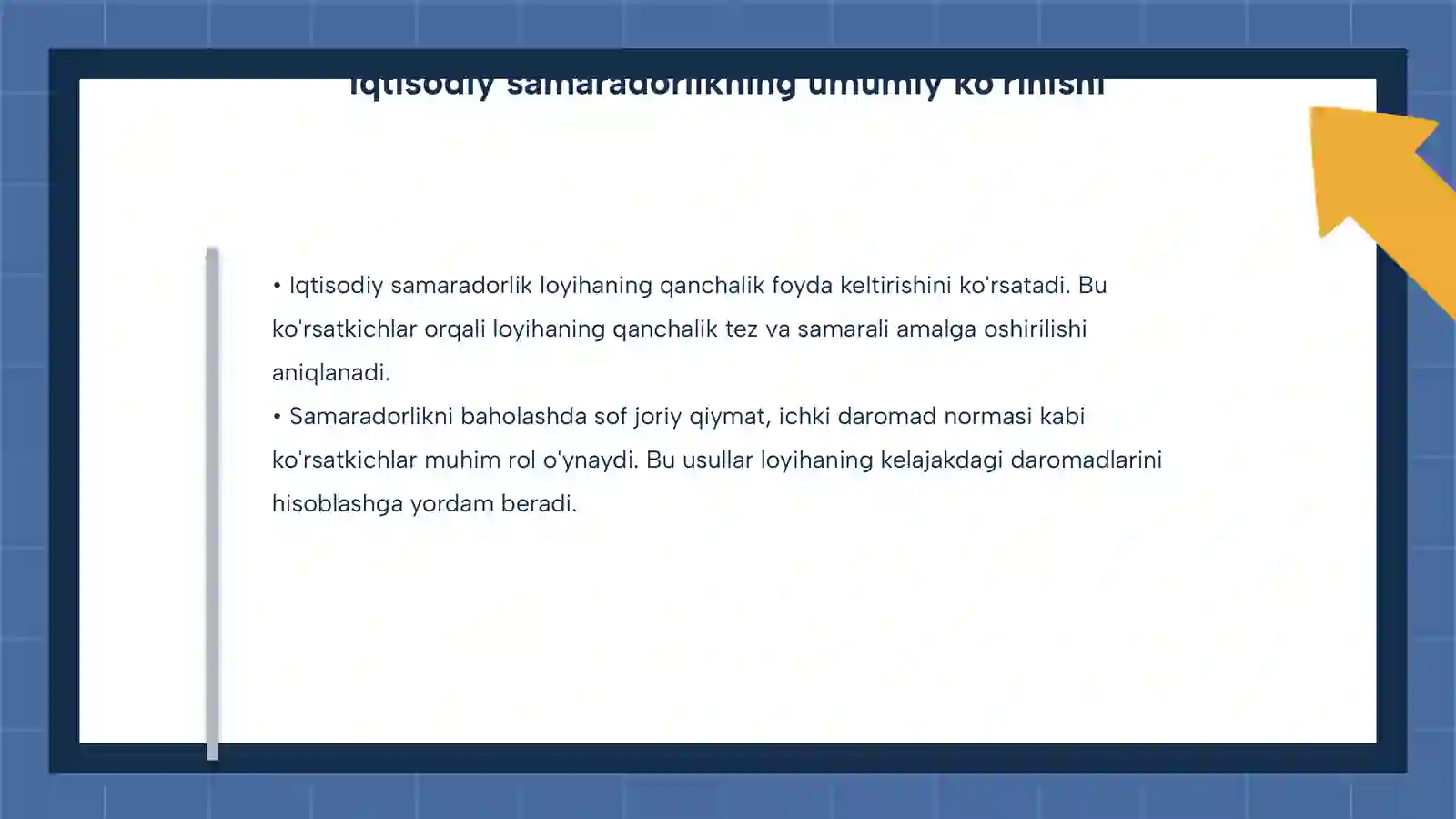 Investitsion loyihalarning iqtisodiy samaradorlik koʻrsatkichlari 4