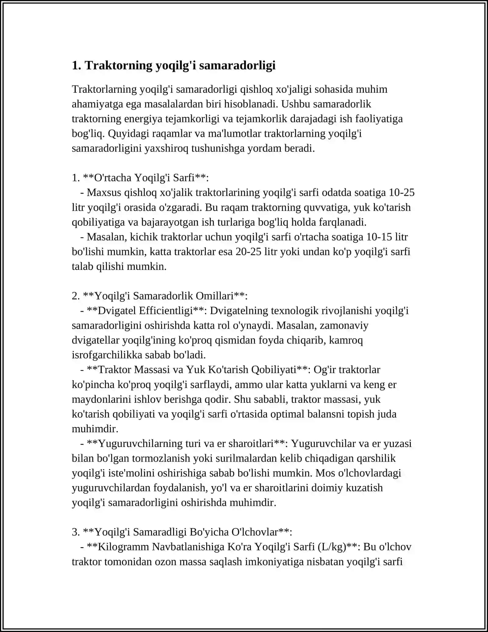 TOSHKENT QISHLOQ XO'JALIGI TEXNIKALARI ZAVIDIDA ISHLAB CHIQARILAYOTGAN TRAKTORLARNING TEXNIK-IQTISODIY KO'RSATKICHLARI 4