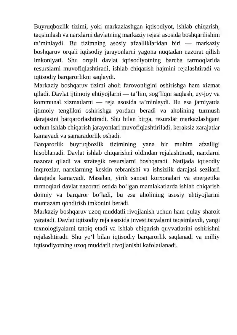 Buyruqbozlik va Bozor Iqtisodiyoti Tizimlarining Afzallik va Kamchiliklarni Tahlil Qilish 4