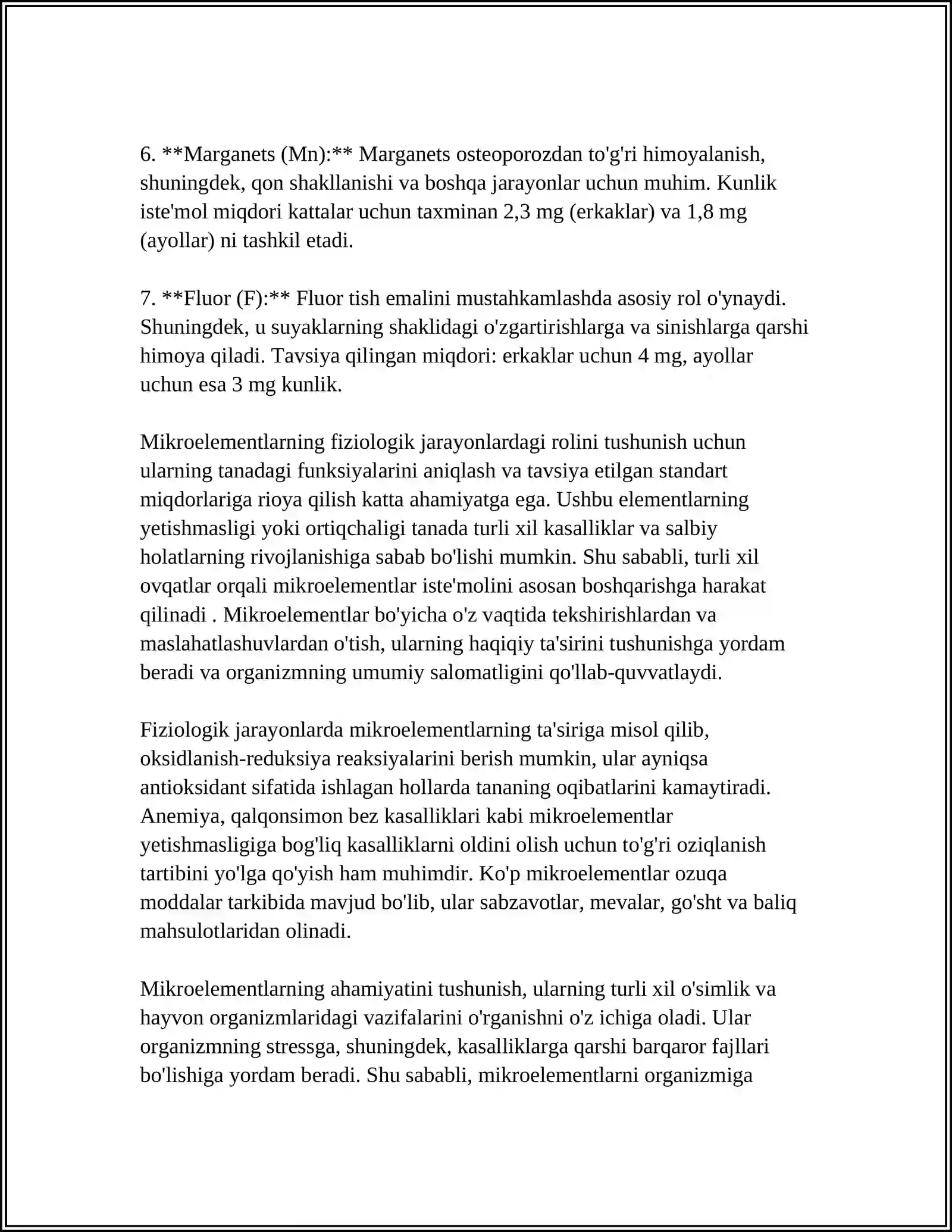 MIKROELEMENTOZLAR. FTOR KALSIY MIQDORLARINING OSHIB KETISHI 4
