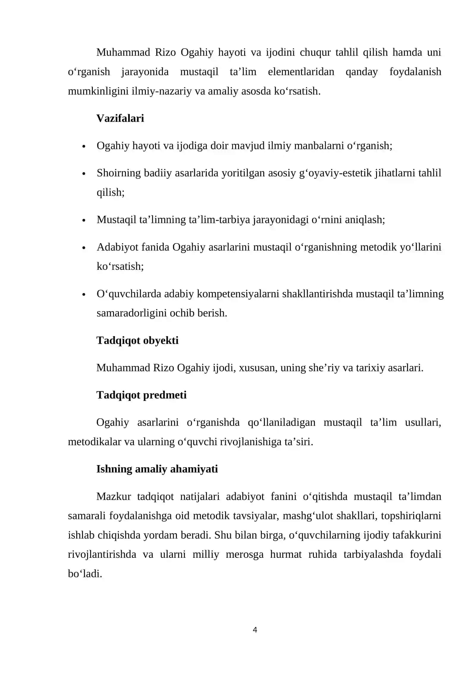 Ogahiy Hayoti va Ijodini O'rganishda Mustaqil Ta'limdan Foydalanish Kurs Ishi 4
