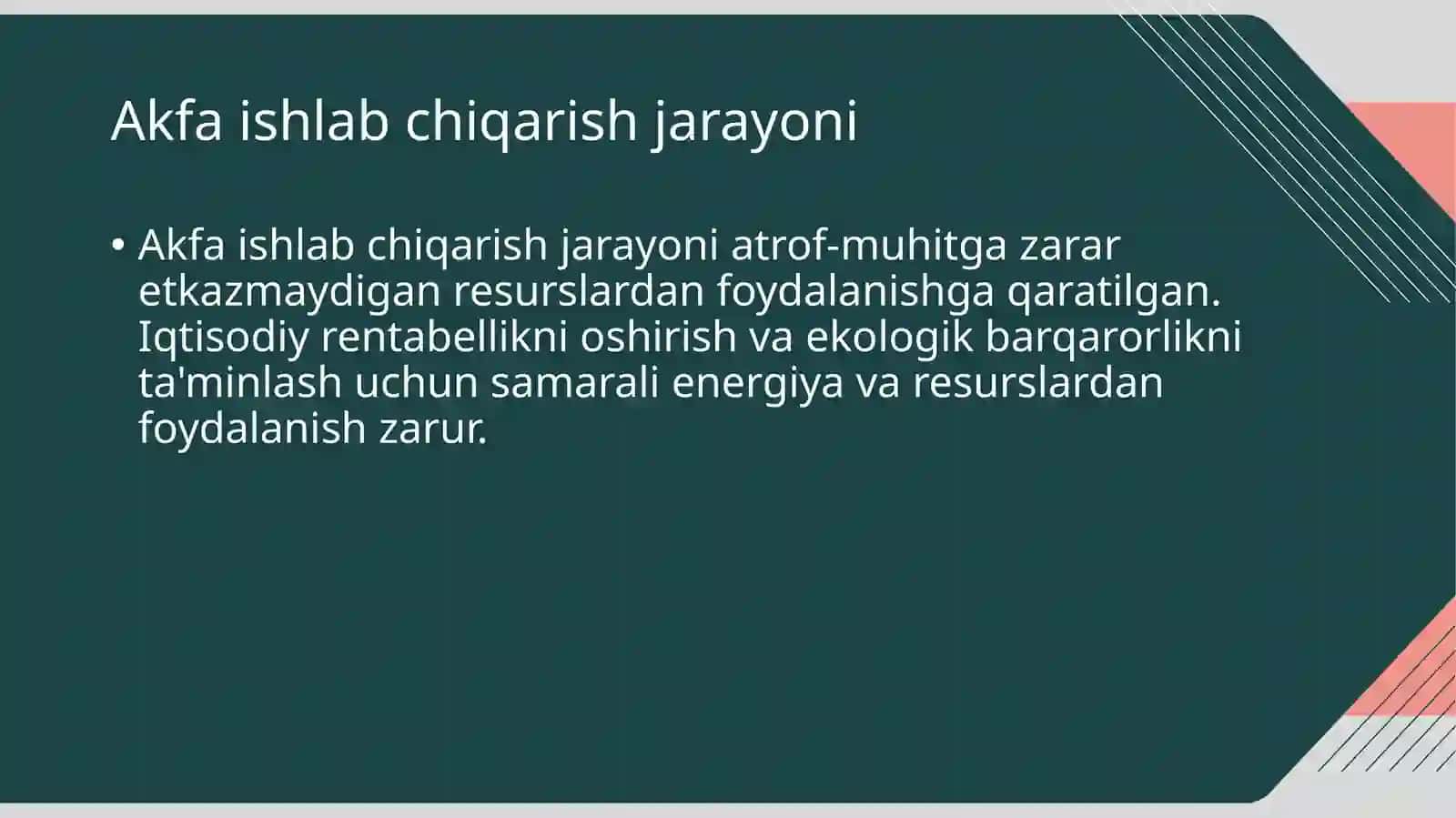 Barqaror rivojlanish maqsadlari va akfa ishlab chiqarish korxonasi 4