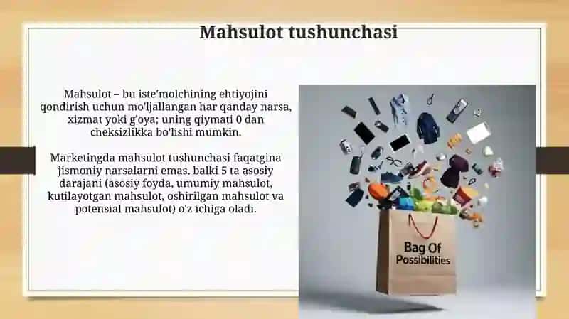 Marketingda mahsulot va tovar tushunchasi 4