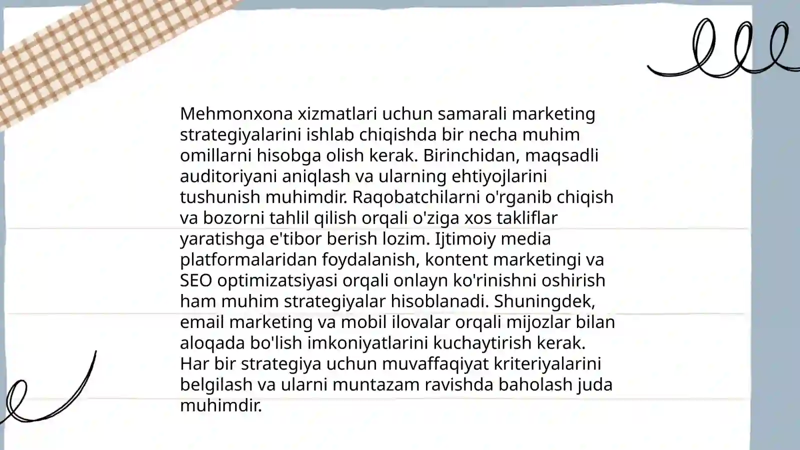 Turizm va mehmonxona xo’jaligi marketing faoliyatini rejalashtirish 4