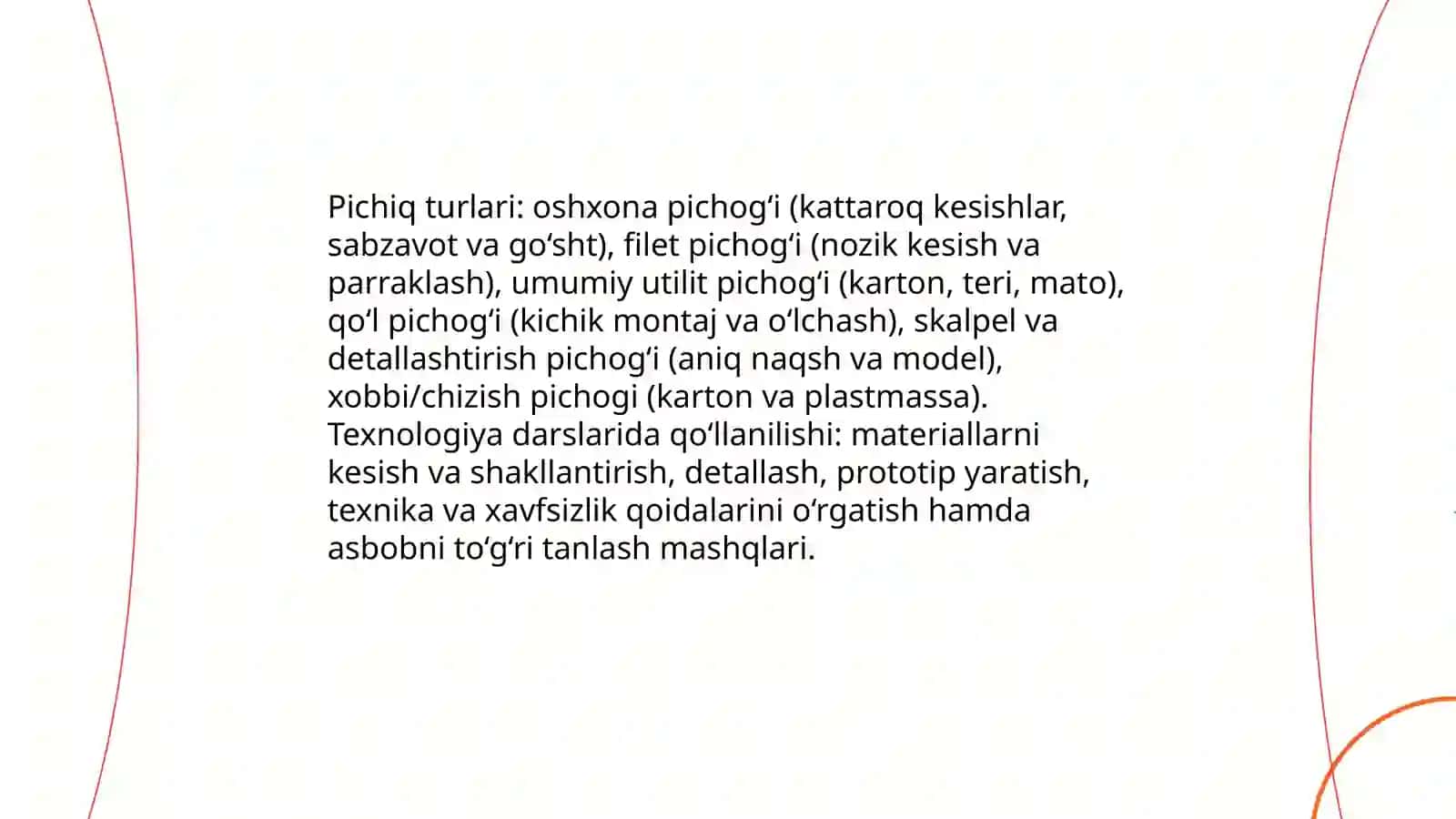 Texnologiya darslarida pichiqdan foydalanish metodi 4