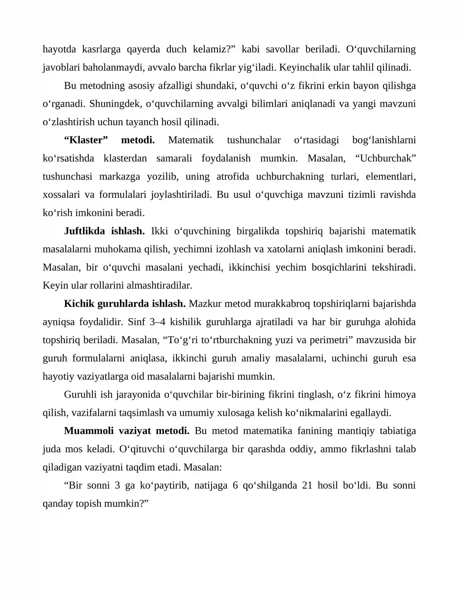 MATEMATIKA DARSLARIDA INTERFAOL METODLARDAN FOYDALANISH SAMARADORLIGI 4