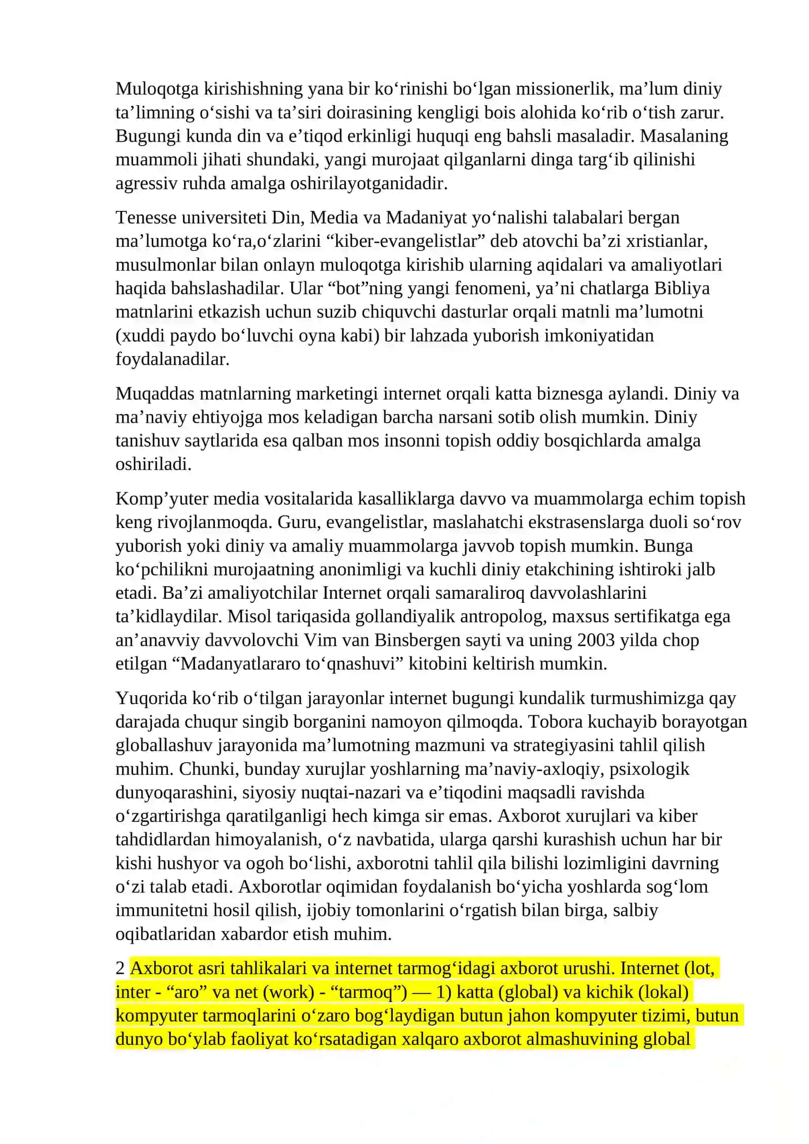 Kiber makonda din. Missionerlik va prozelitizmning ijtimoiysiyosiy xavfi 4